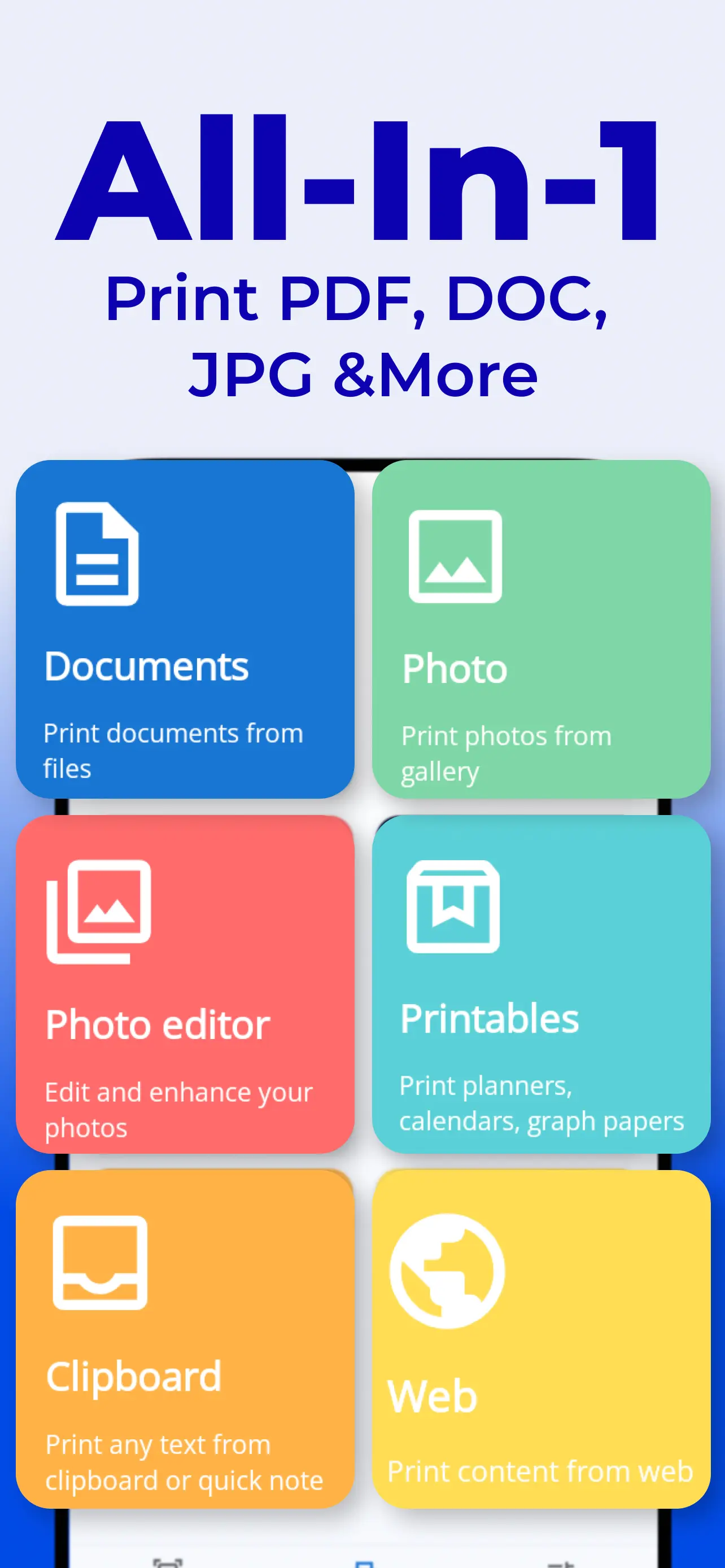 Effortless Printing: Easily print documents, PDFs, and photos from your phone with our simple and intuitive printing app.