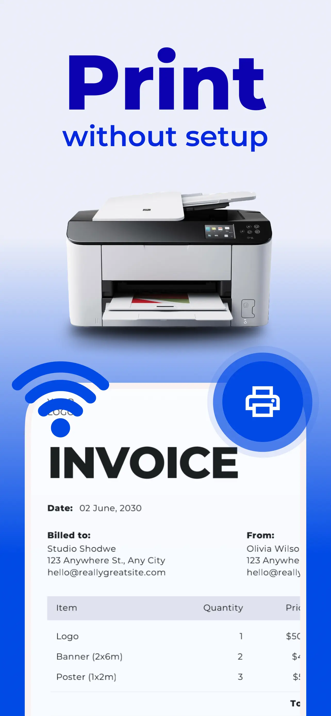 Effortless Printing: Print documents and photos quickly with no setup required.